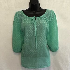 Umgee Mint Green Swiss Dot Peasant Blouse